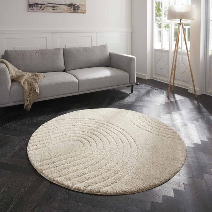Tapis rond motif rond, forme ronde, structure relief, FERGUS, tissé