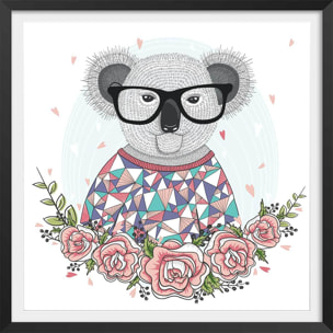 Affiche enfant hipster koala Affiche + cadre en bois - Noir