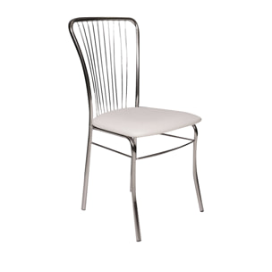 Sedia moderna in ecopelle, per sala da pranzo, cucina o salotto, cm 54x45h93, colore Bianco