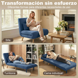 Sofá Cama Individual 3 en 1, Sillón Cama Plegable con Respaldo Ajustable en 5 Posiciones, Asiento Amplio, Almohada Acolchada, Patas de Madera, 72x75x85 cm, Azul Oscuro