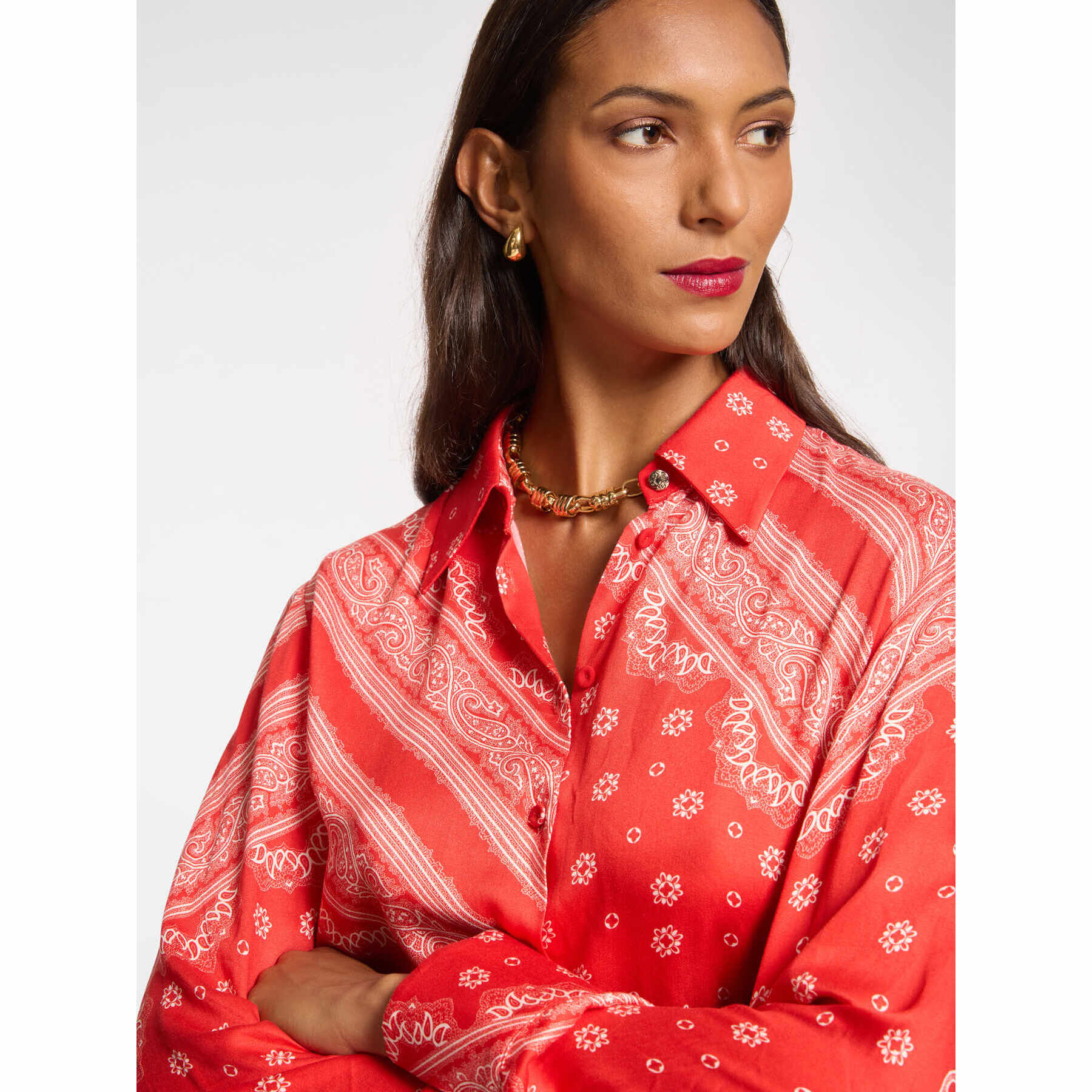 Elena Mirò - Camisa con estampado de bufanda - Rojo