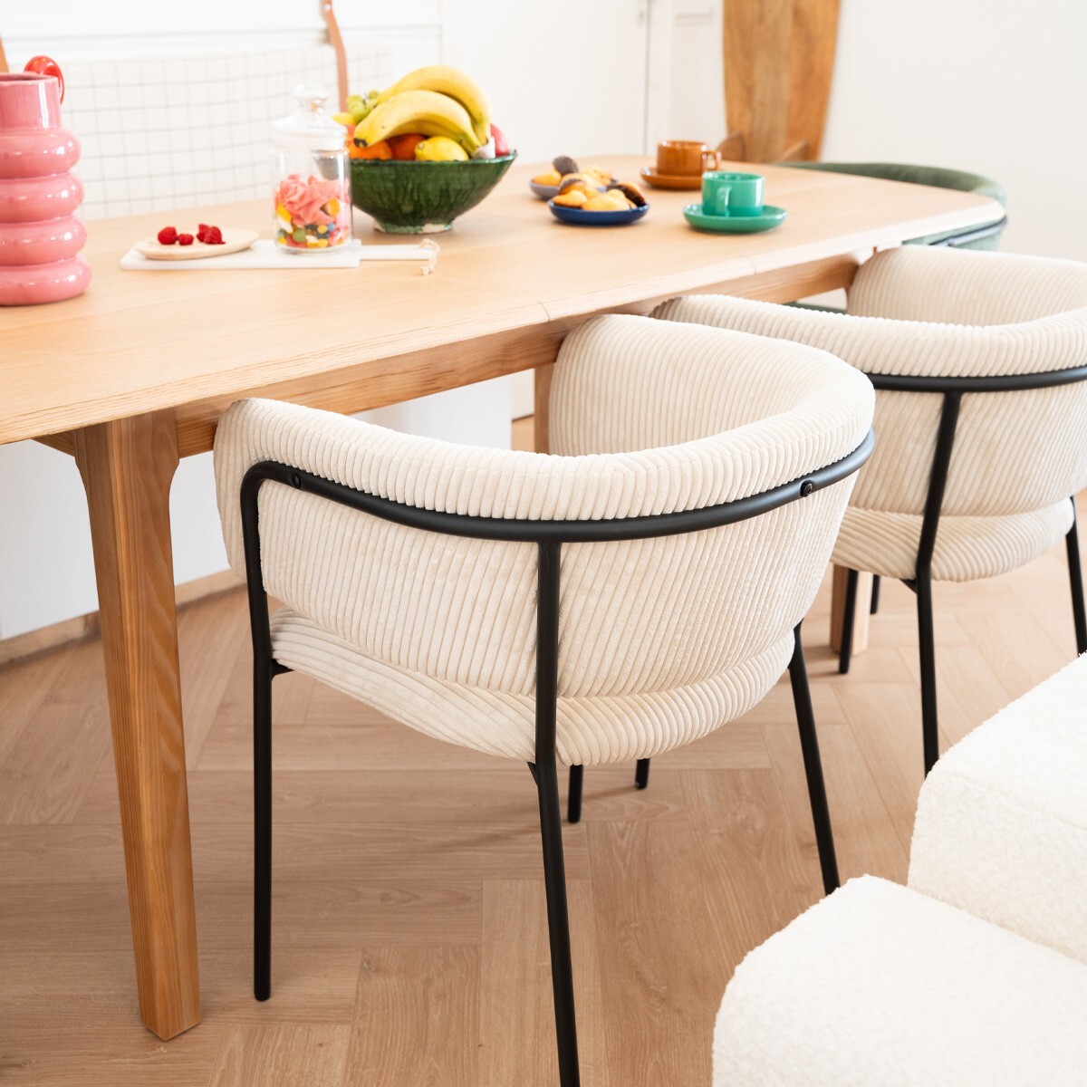 Lot de 2 fauteuils de table en velours côtelé - MALONE