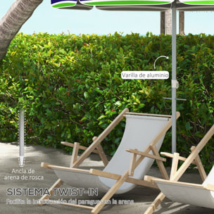 Sombrilla de Playa Ø178x205 cm Parasol para Terraza con Reclinación 45° Altura Ajustable Apertura Manual Anti-UV Impermeable y Bolsa de Transporte para Jardín Piscina Multicolor