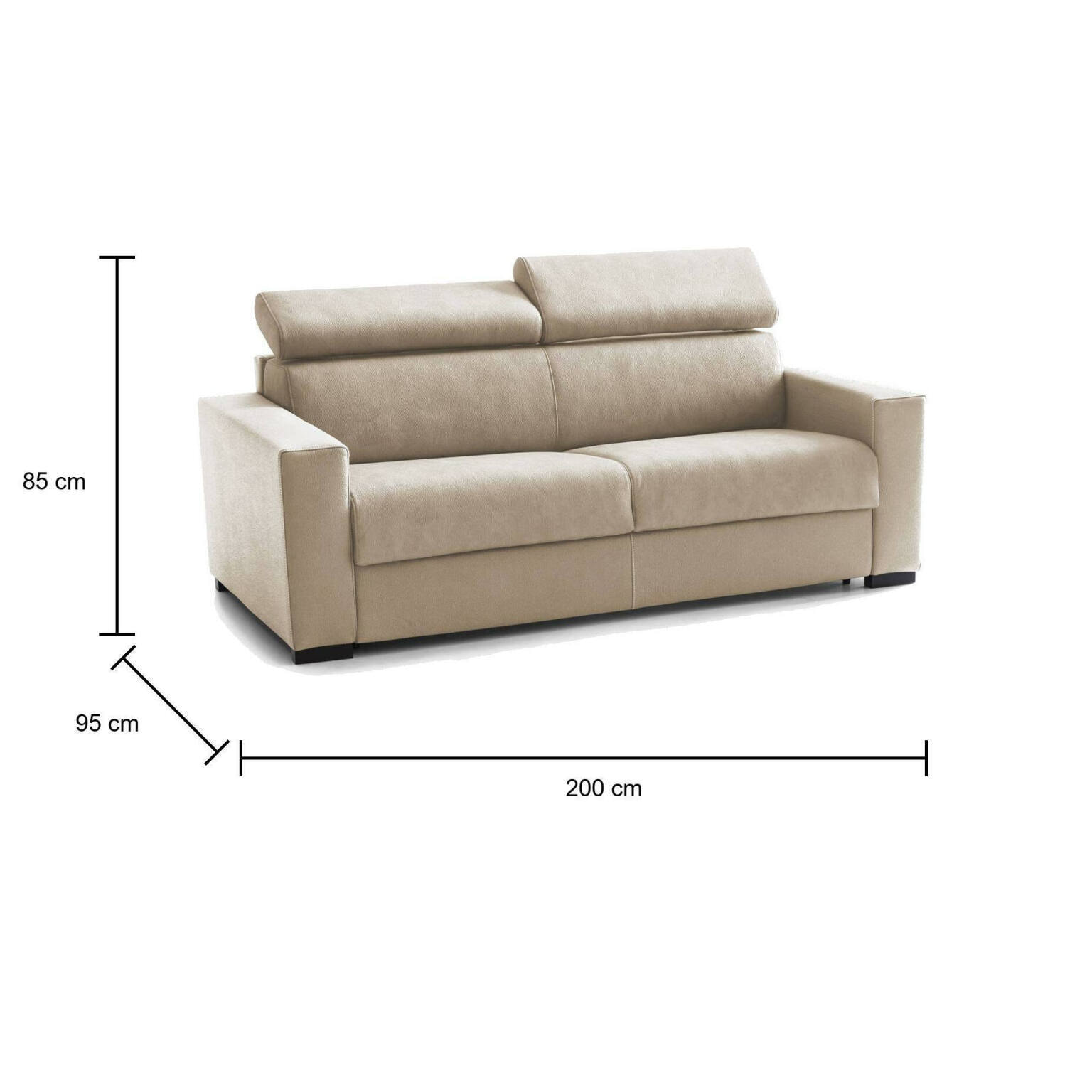 Divano Letto Aisha, Divano a 3 posti, 100% Made in Italy, Sofà Soggiorno con apertura girevole, con poggiatesta regolabili e Braccioli slim, Cm 200x95h85, Beige