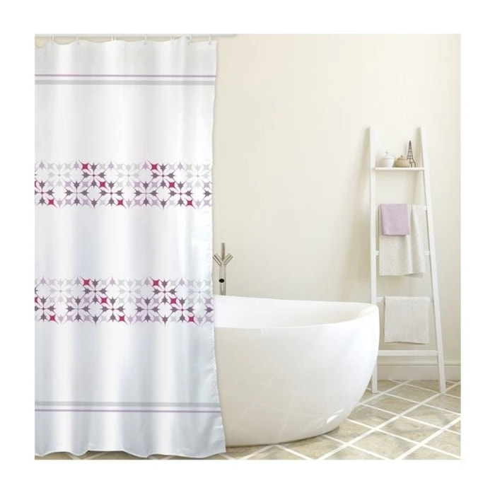 Rideau de douche Polyester MALTA 180x200cm QUALITà PREMIUM  Rose & Blanc - Anneaux inclus MSV