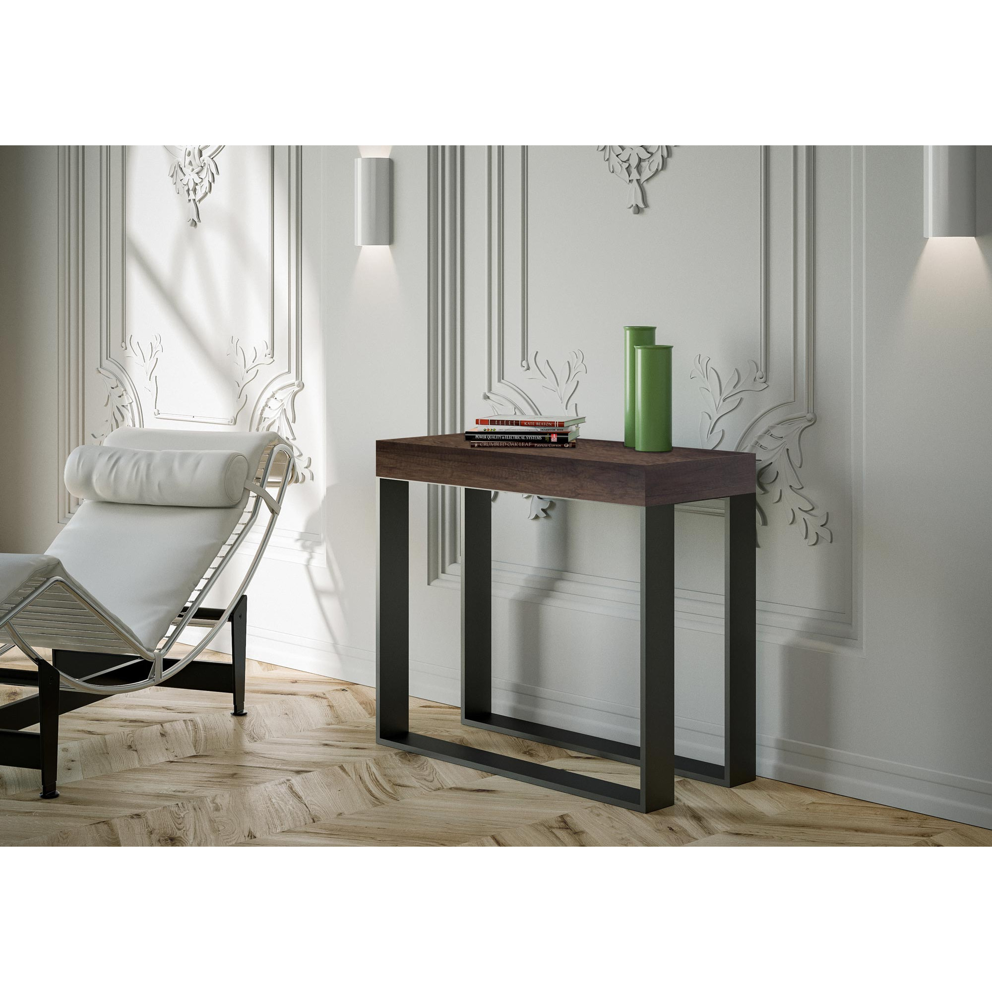 Console extensible 90x40/300 cm Elettra Noyer cadre Anthracite