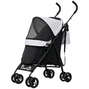 Poussette chien 4 roues pliable avec bandoulière - nombreux équipements - noir gris clair