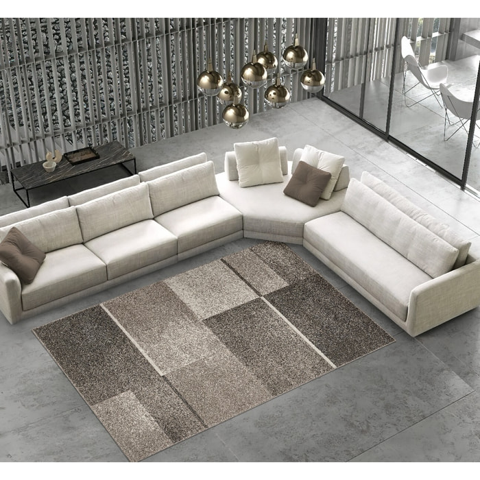 Tappeto Stile Moderno Quadri Beige