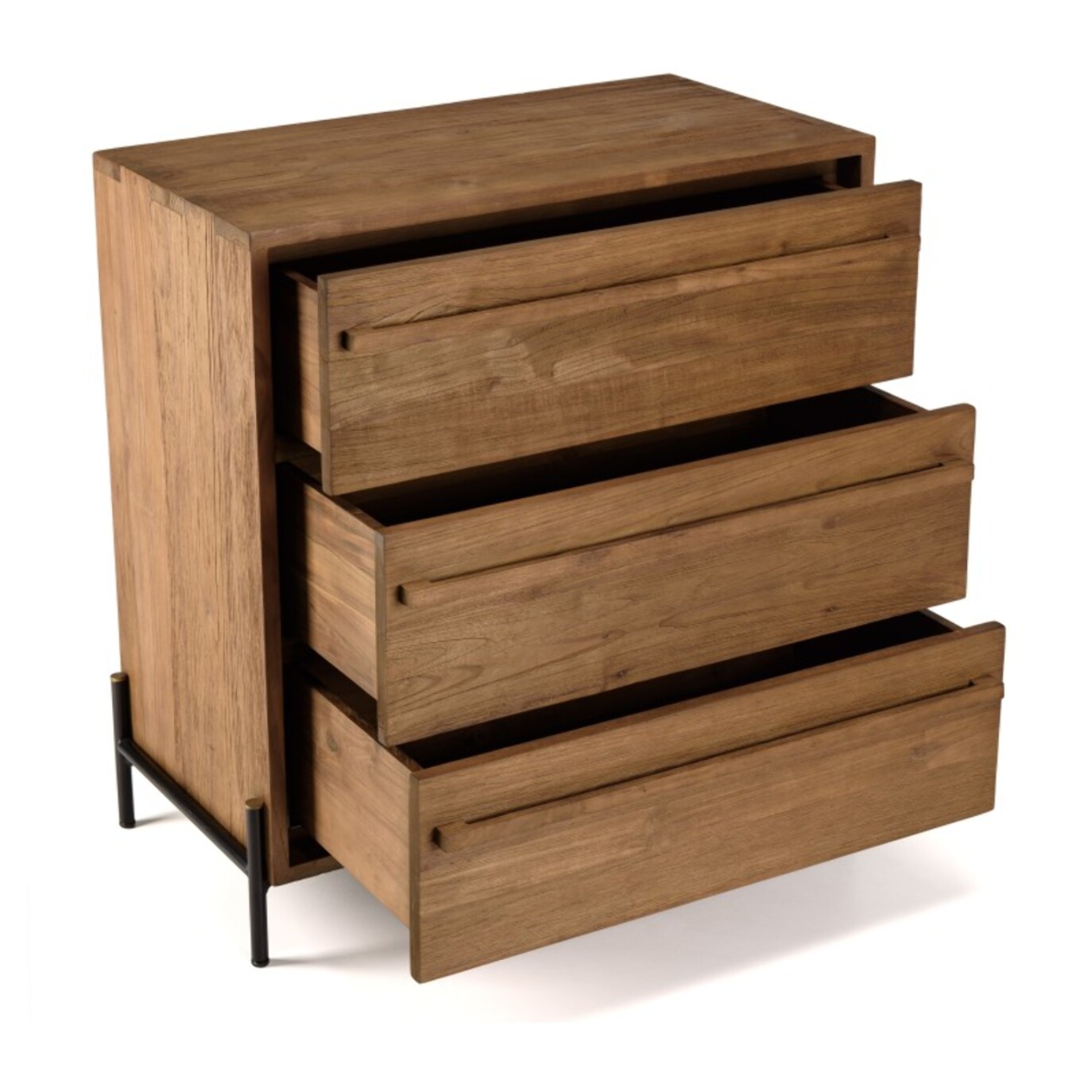 SIXTINE - Commode 3 tiroirs en bois de teck recyclé pieds en métal noir