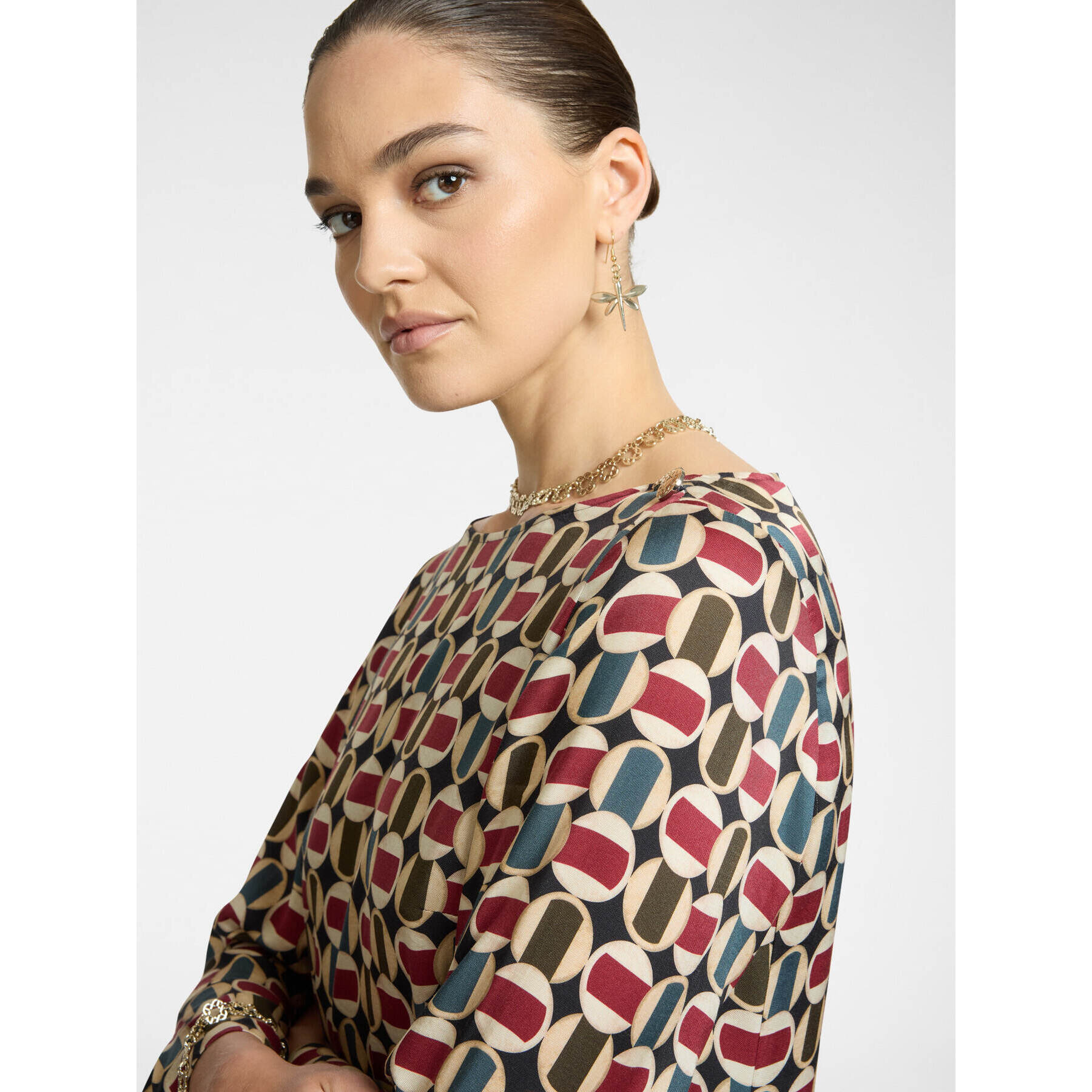 Elena Mirò - Vestido con estampado geométrico - Burgundy