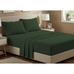 Completo Lenzuola No Stiro In Tinta Unita Con Angolo H.27 cm Colore Sottobosco