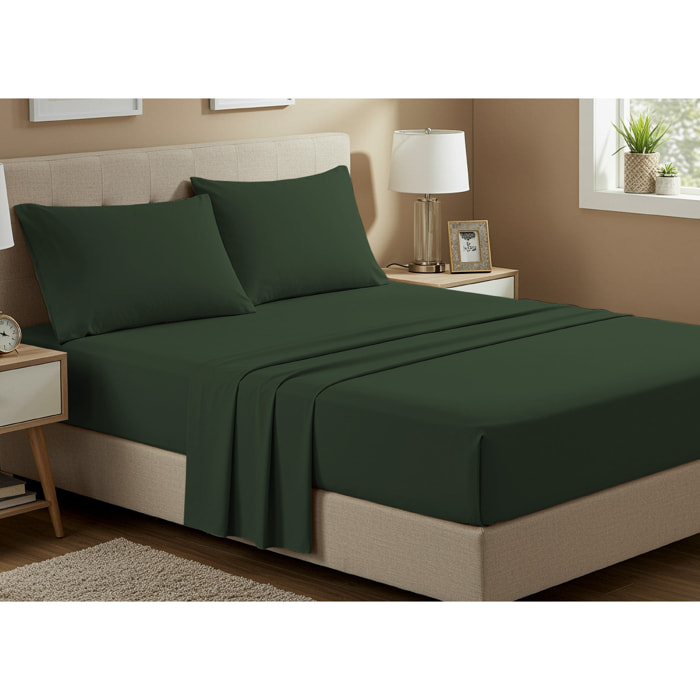 Completo Lenzuola No Stiro In Tinta Unita Con Angolo H.27 cm Colore Sottobosco