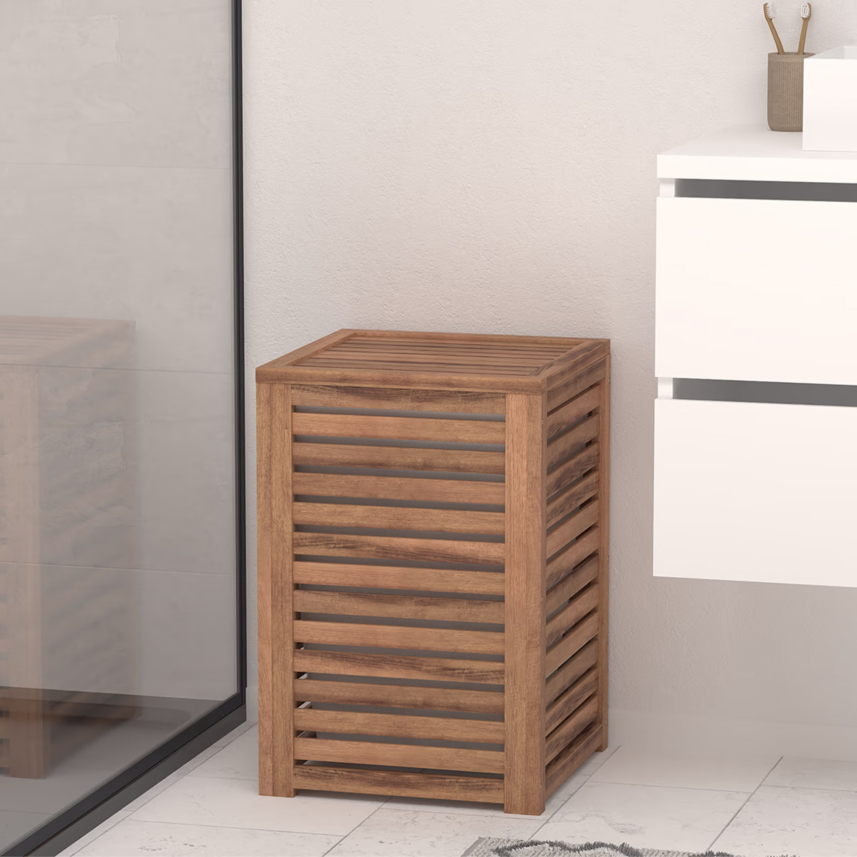 Panier à linge 65L en acacia - Naturel