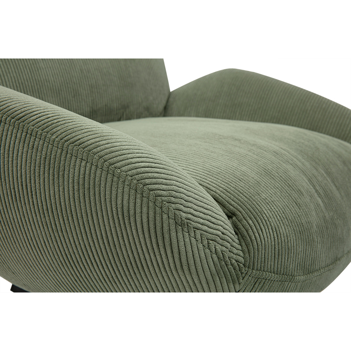 Fauteuil pivotant en tissu velours côtelé vert kaki et métal noir KLEM