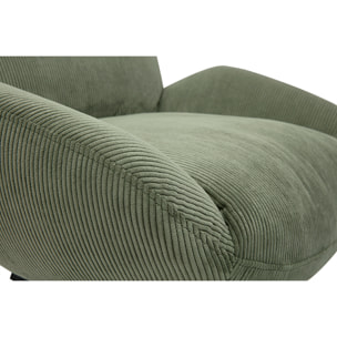 Fauteuil pivotant en tissu velours côtelé vert kaki et métal noir KLEM