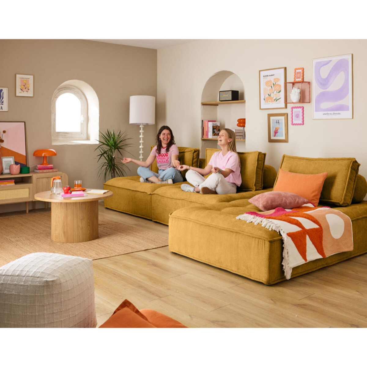 Marisol - canapé d'angle modulable 4 places - velours texturé - Jaune