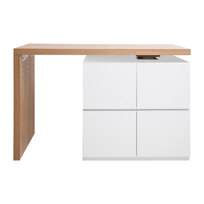 îlot - table de bar modulable avec rangement blanc mat et bois clair chêne L140-177 cm MAX