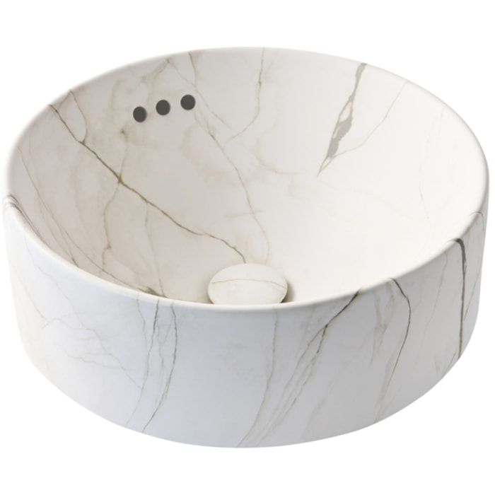 Vasque ronde à poser Vox marbre blanc sculptural + bonde