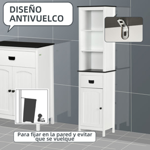 Armario Alto de Baño Mueble Columna de Baño con 3 Estantes de Almacenaje Puerta y Cajón para Ducha Aseo Dormitorio 40x30x160 cm Blanco