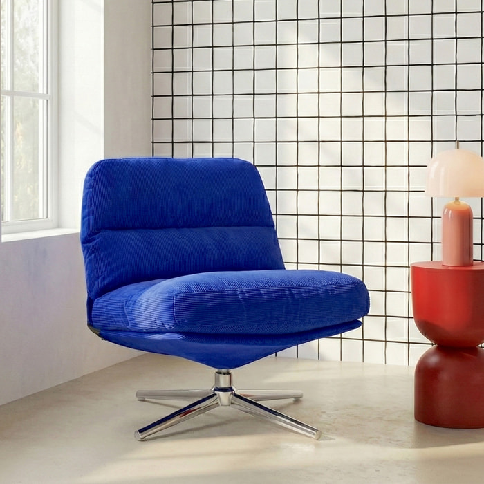 Fauteuil pivotant en velours cotelé et piètement chromé - JULIA