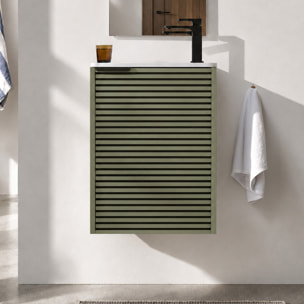Ensemble Meuble Lave Mains Cranté Vert et Noir 40x50x22 cm - Vasque et Miroir - MALO