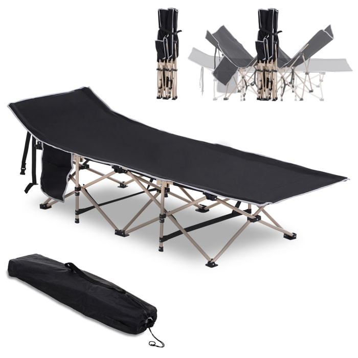 Cama de Camping Plegable Cama de Acampada con 1 Bolsillo Lateral Bolsa de Transporte y Marco de Acero Carga 150 kg para Playa Senderismo 190x68x52 cm Negro