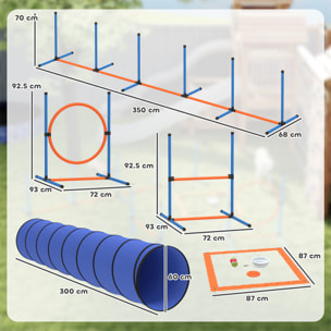 Kit d'agilité complet pour chien 8 pièces - tunnel, slalom, obstacles - orange bleu