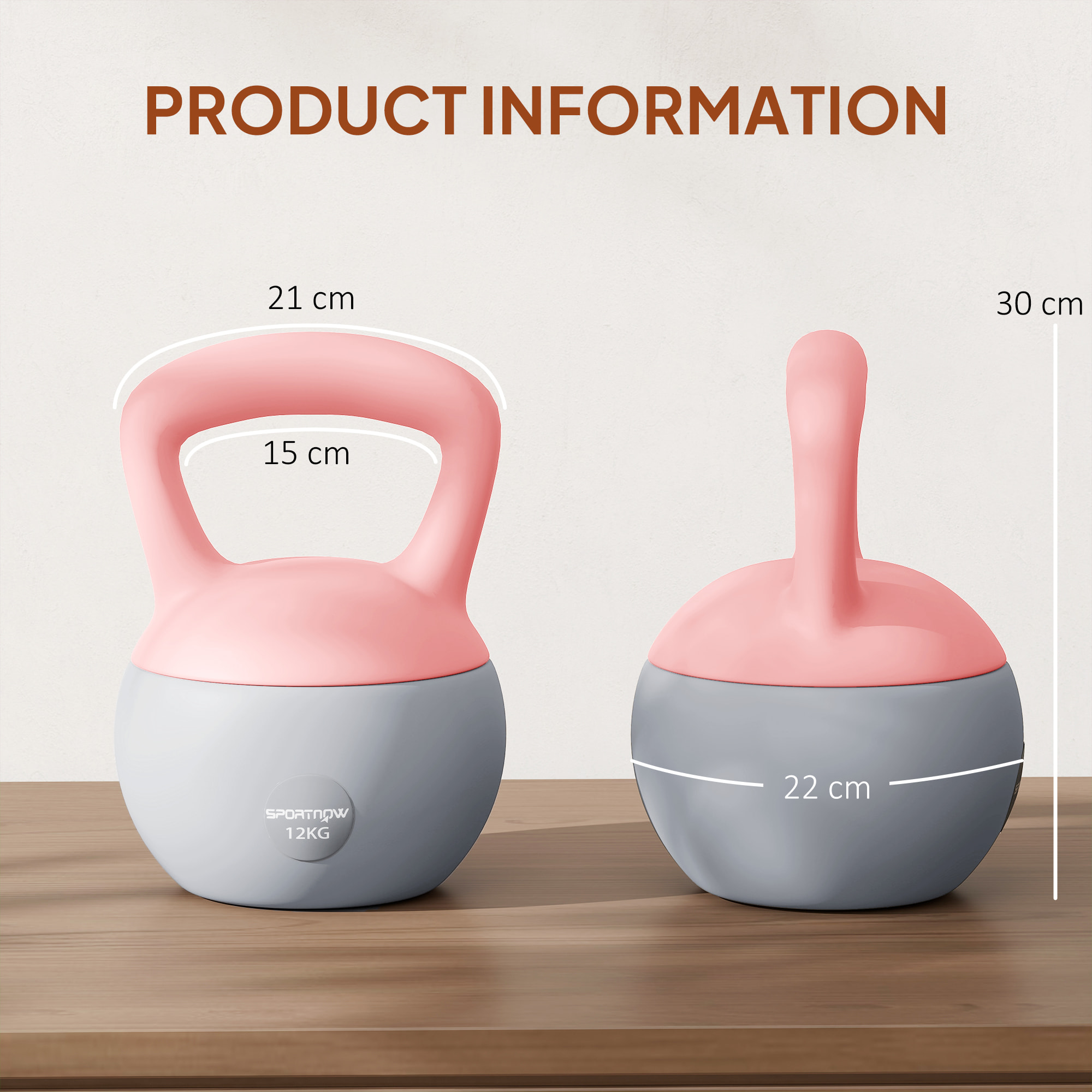 Pesa Rusa 12 kg, Soft Kettlebell Relleno de Arena Metálica y Mango Antideslizante, para Entrenamiento Culturismo en Casa, Gimnasio, Rosa Palo y Gris