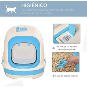 Arenero para Gatos con Doble Fondo Pala y Filtro de Carbón Activo Beige y Azul