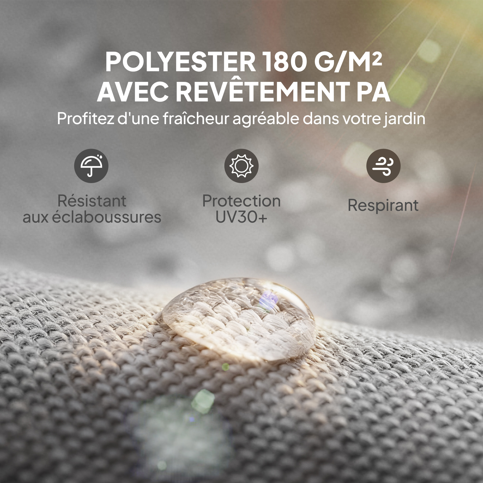 Lot de 2 toiles de rechange pergola rétractable 3 x 3 m polyester anti-UV30+ gris clair