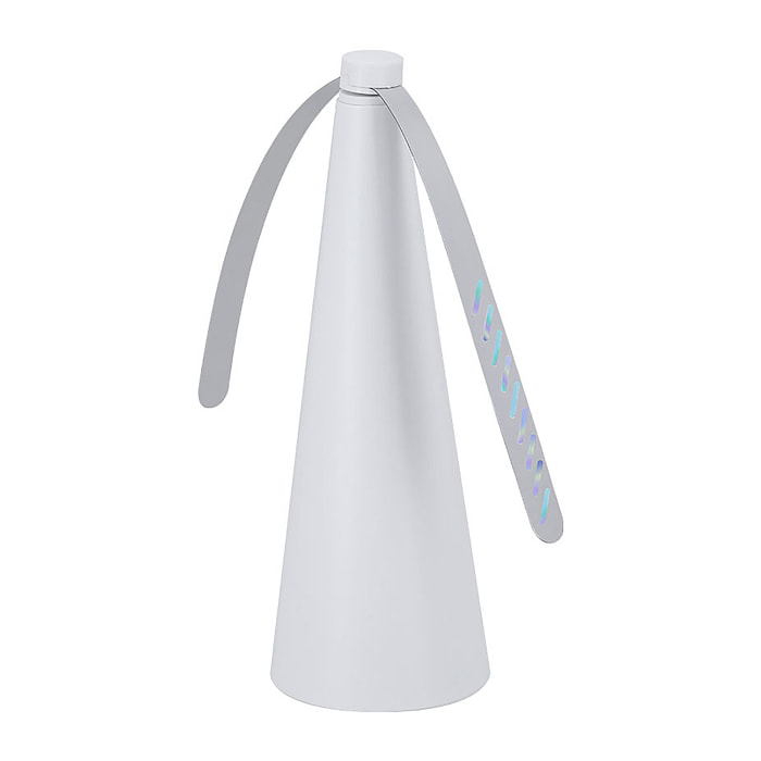 Ventilador de sobremesa antimoscas con 2 aspas de efecto UV, diseñado para repeler insectos de forma silenciosa y sin productos químicos. Ideal para interiores y exteriores.