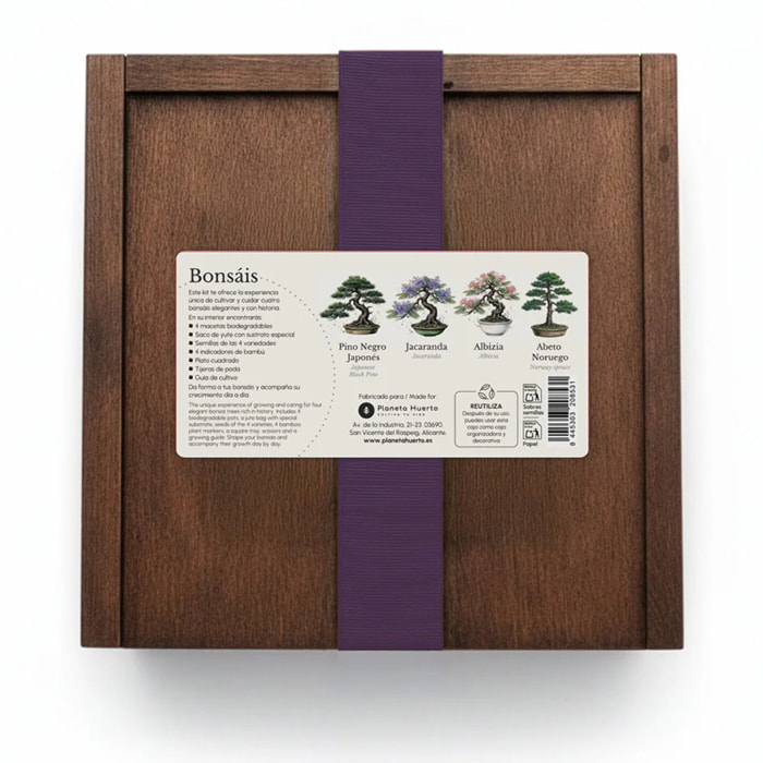 Kit de Cultivo de Bonsáis en Caja de Madera – Regalo Original Planeta Huerto