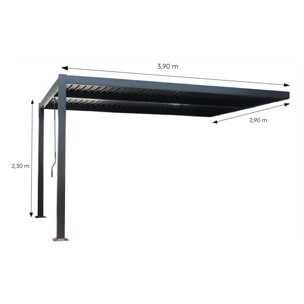 Pergola bioclimatique 4x3m adossée en aluminium noir PANAGIA