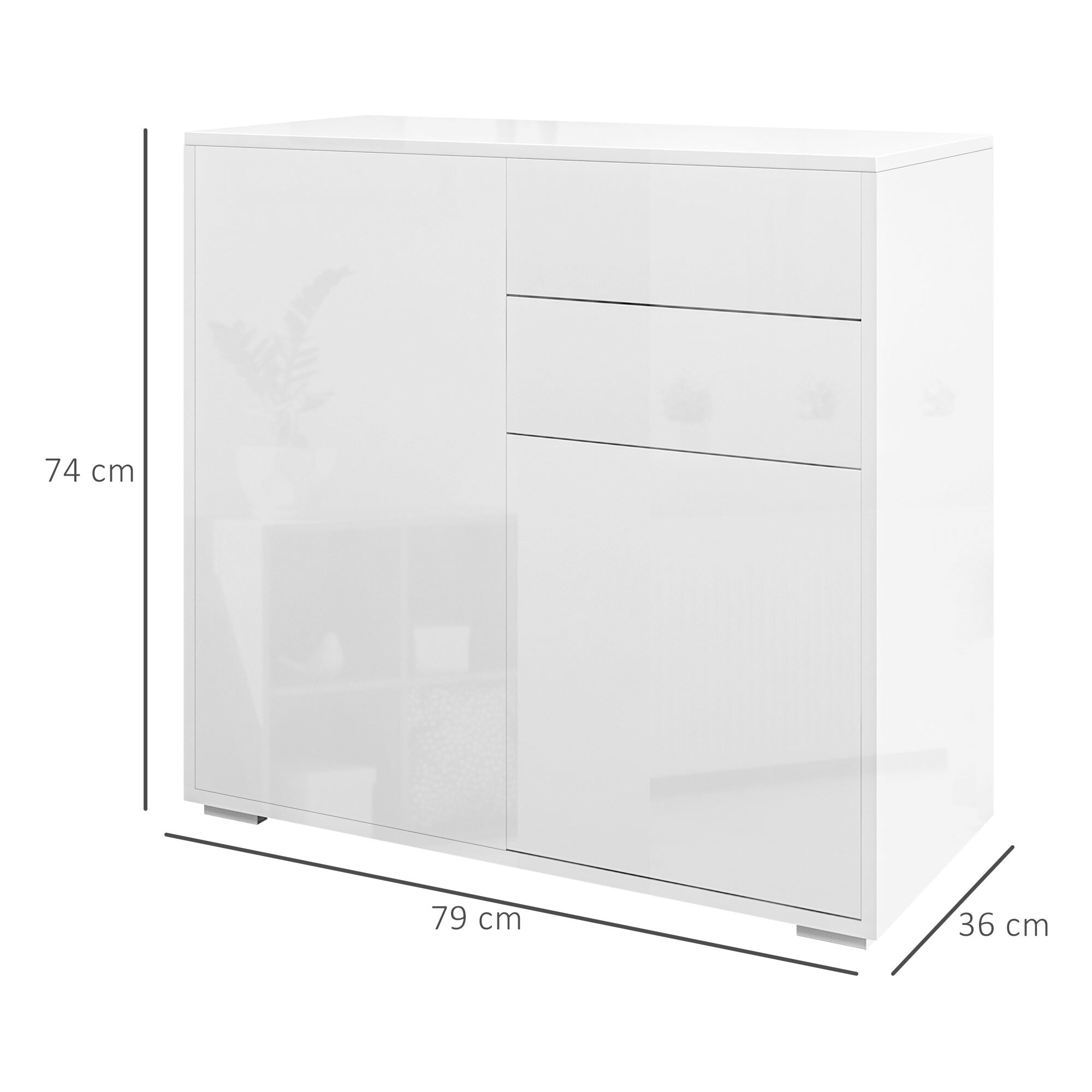 Commode buffet meuble de rangement 2 tiroirs 2 portes avec étagère 79 x 36 x 74 cm blanc laqué