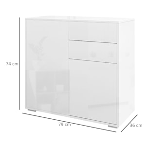 Commode buffet meuble de rangement 2 tiroirs 2 portes avec étagère 79 x 36 x 74 cm blanc laqué