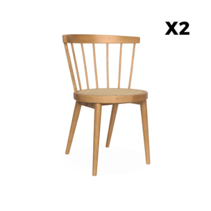Lot de 2 chaises naturelles en bois et cannage. Nora. L 54 x P 54 x H 76.5cm.