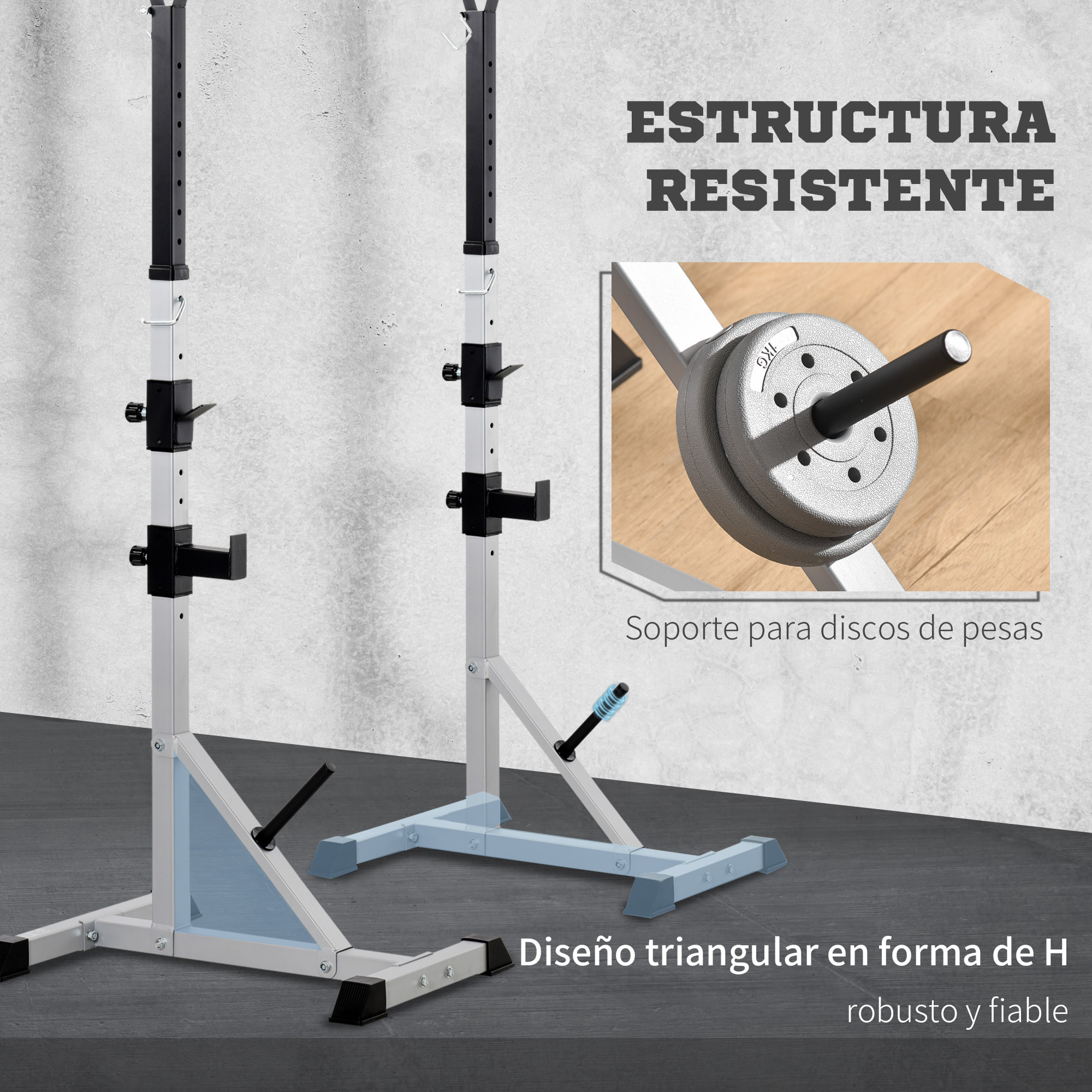 Soporte para Barras de Pesas con Altura Ajustable Rack Musculación con Marco de Acero Carga 200 kg para Entrenamiento en Gimnasio Casa Plata y Negro