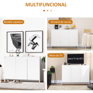 Aparador de Cocina Moderno Mueble Aparador con 3 Puertas Estantes Ajustables y Cierre Suave Soporte para Televisores 120x35x85 cm Blanco
