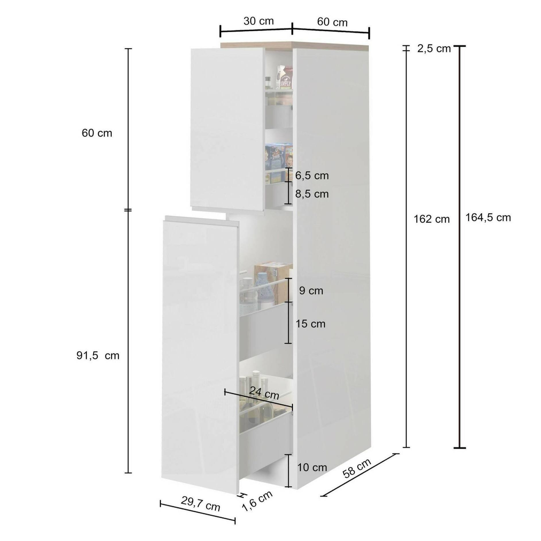 Dispensa da cucina Dcasiragh, Mobile multiuso, Armadio portaoggetti a 2 cassettoni, 100% Made in Italy, 30x60h165 cm, Antracite e Rovere