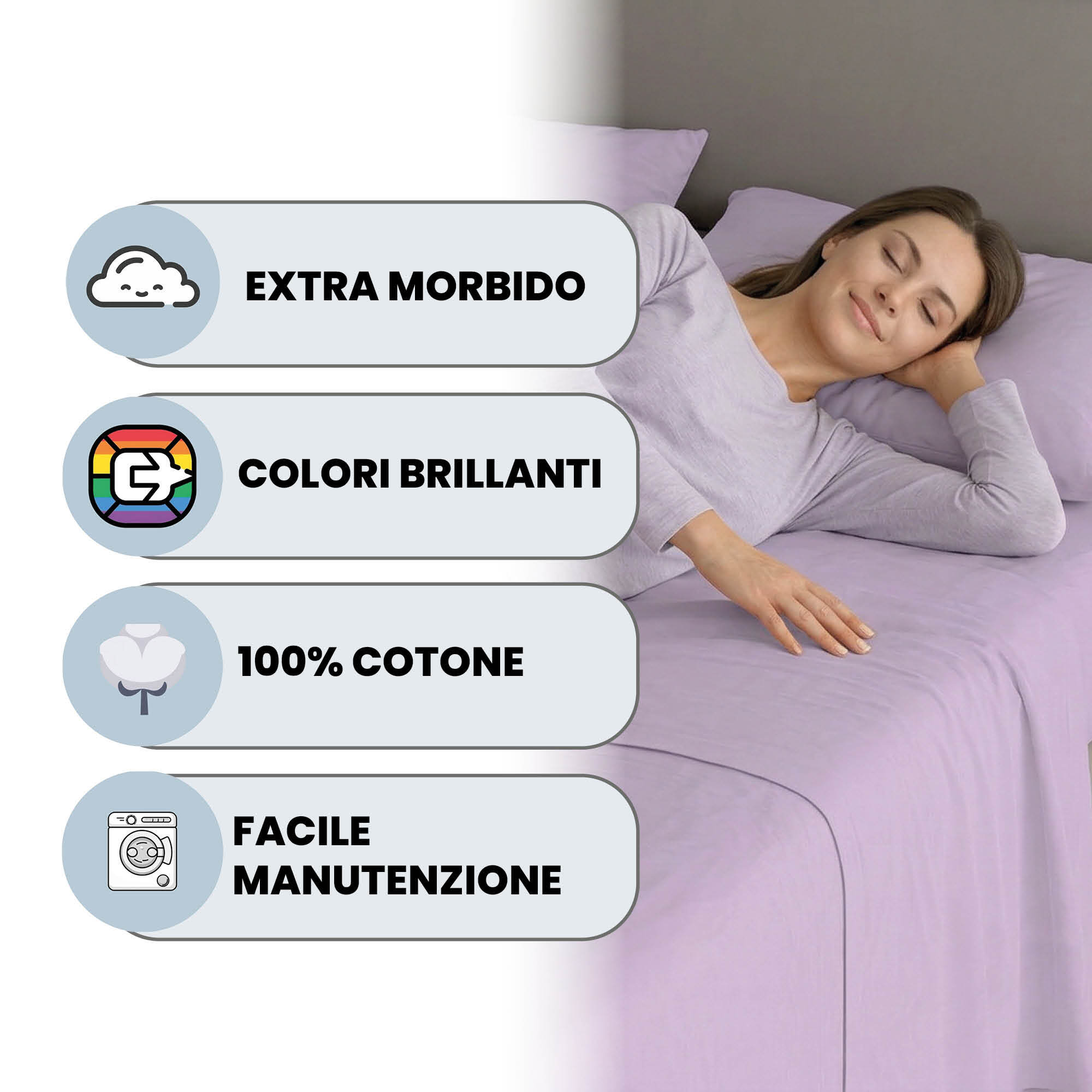 COMPLETO LETTO MAX COLOR, 100% Cotone, Made in Italy - LILLA