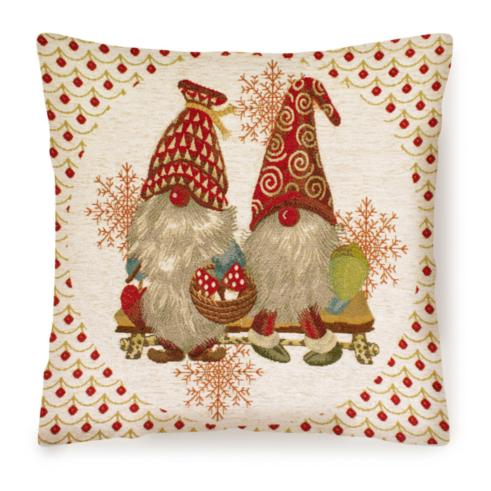 COPPIA CUSCINI ARREDO JACQUARD SFODERABILI 50X50 CM GNOMI FUNGHI