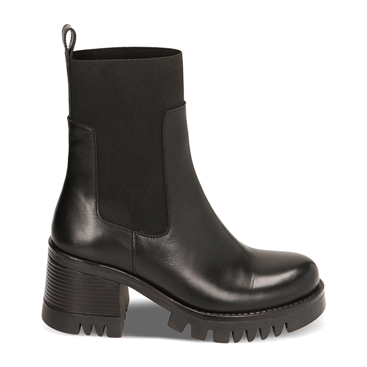 Botines de cuero negro Chelsea hasta el tobillo, tacón de 7 cm
