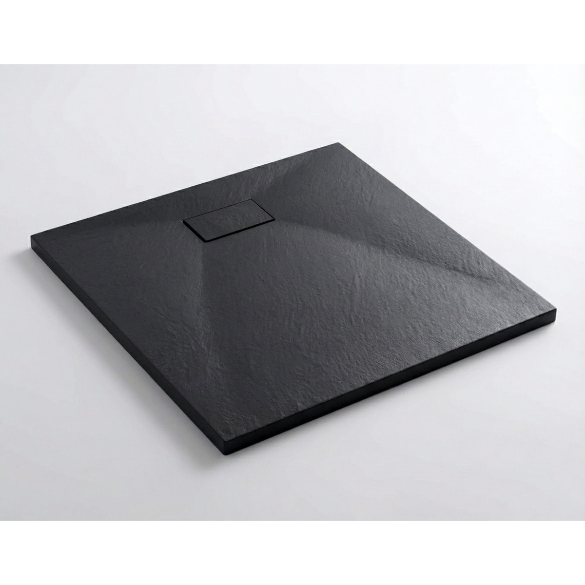 Essential 90x90 cm receveur de douche carré à poser SMC avec surface effet pierre, noir (CERAES9090B)