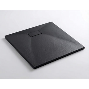 Essential 90x90 cm receveur de douche carré à poser SMC avec surface effet pierre, noir (CERAES9090B)