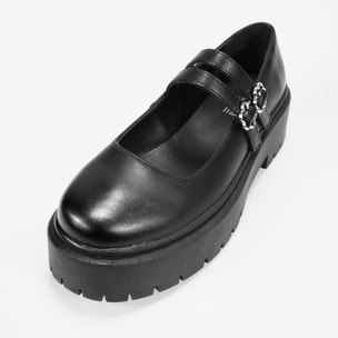 Bailarinas negras con doble tira y plataforma