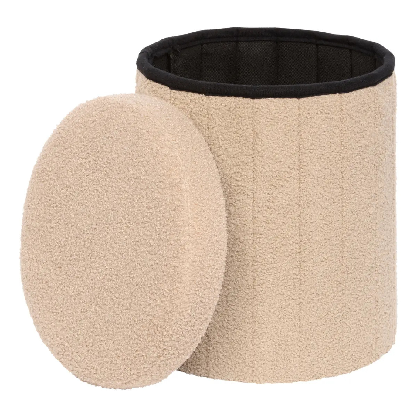 Pouf Pliable Coffre Jaiko en Bouclette Beige 32x38cm