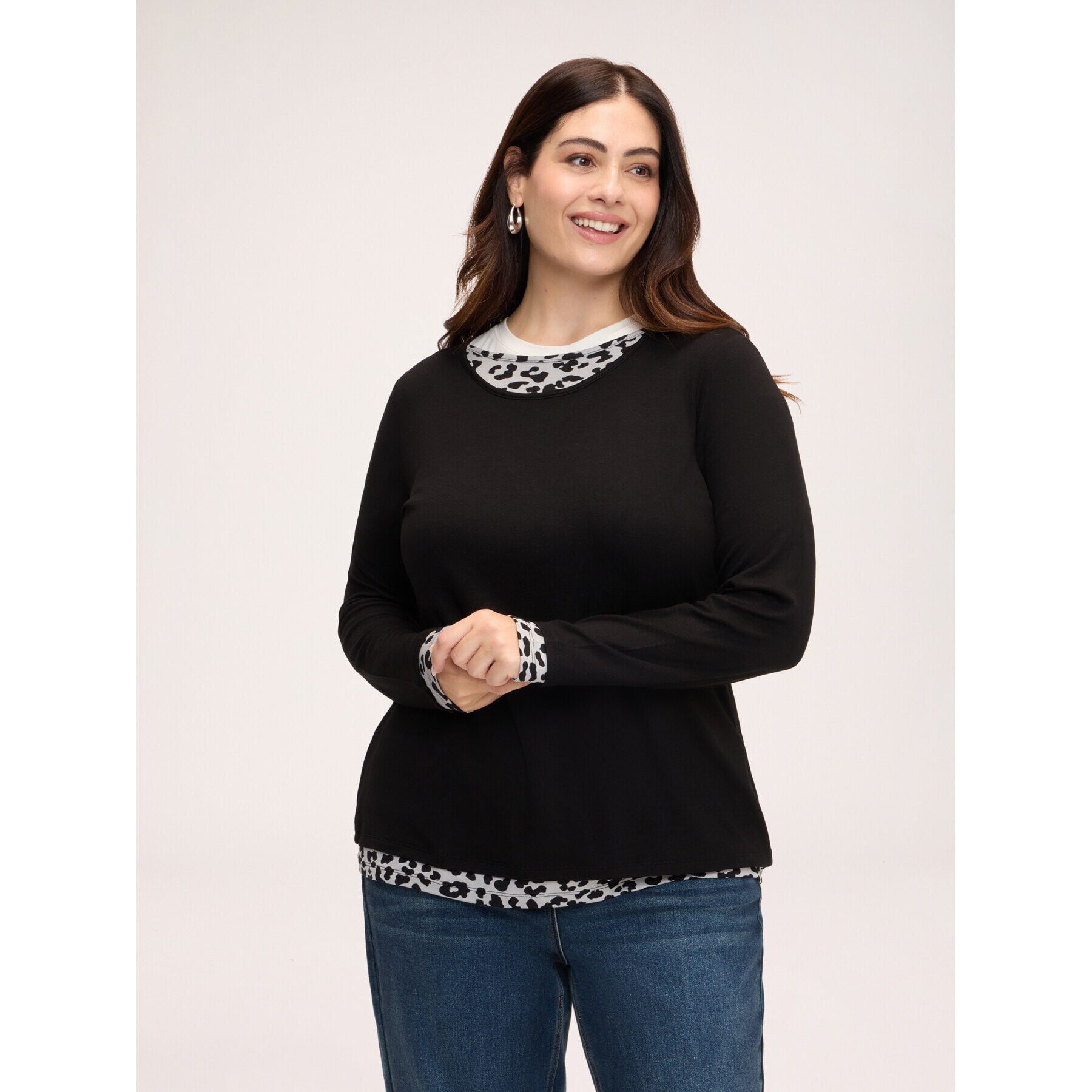 Fiorella Rubino - T-shirt bimaterica con stampa animalier - Nero