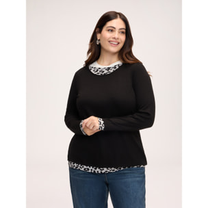 Fiorella Rubino - T-shirt bimaterica con stampa animalier - Nero