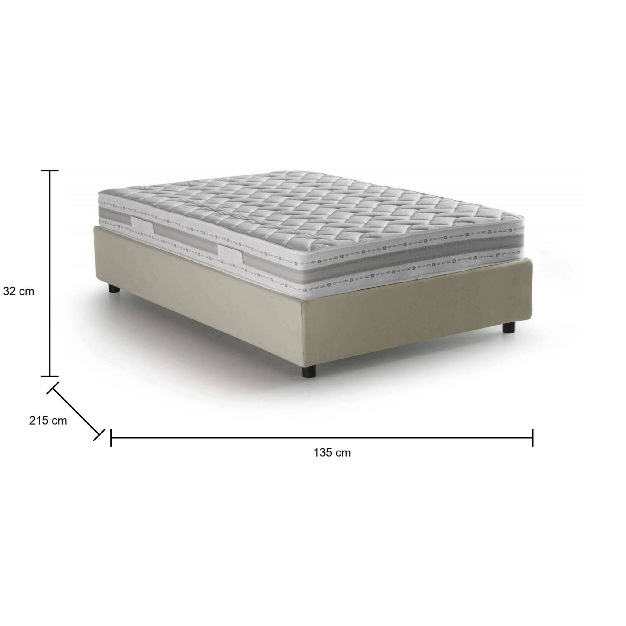 Letto piazza e mezza Abici, Letto contenitore con rivestimento in tessuto, 100% Made in Italy, Apertura frontale, con materasso Cm 120x200 incluso, Beige