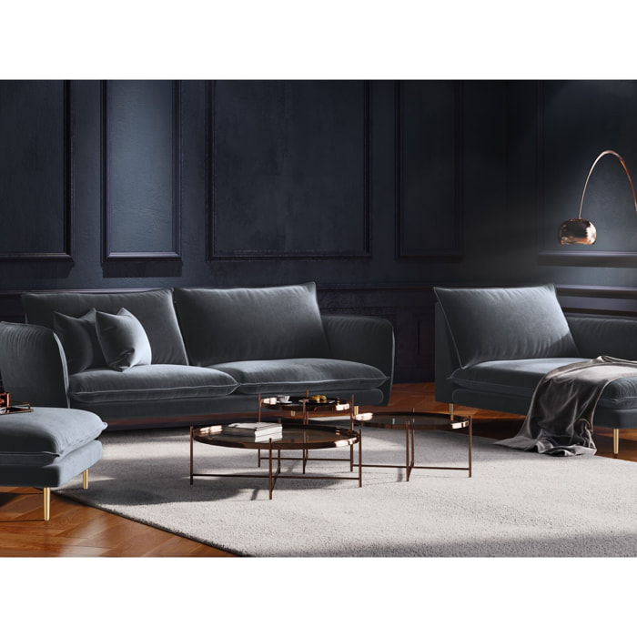 Méridienne droite "Vienna" en velours bleu gris